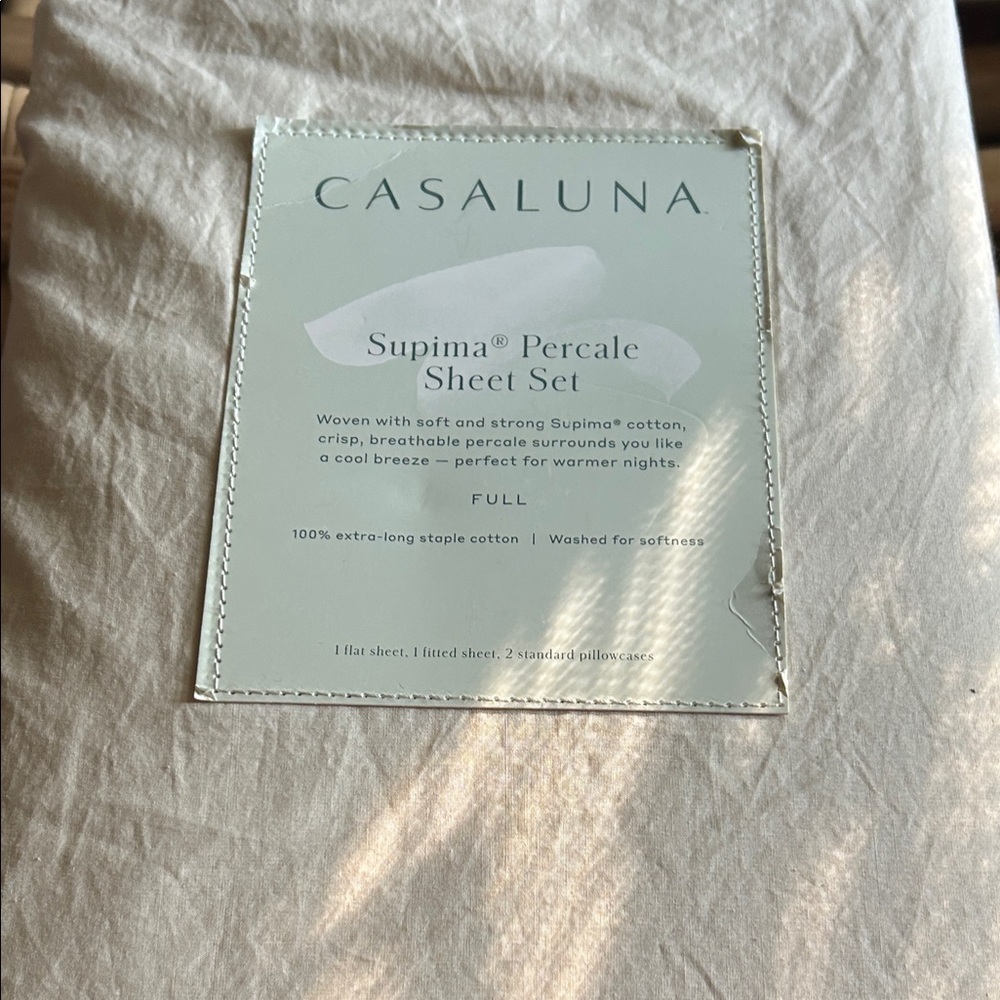 Casaluna Full Supima Percale Sheet Set in Natural